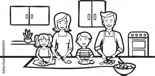 scandinavian style family cooking together in mode