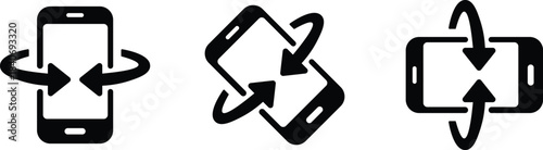 Three black smartphone rotation icons on white background mobile phone rotate vector