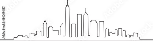 Continuous Line Skyline with Scattered Irregular Towers Minimal Artistic Illustration