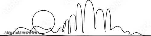 Continuous Line Skyline with Smooth Parabolic Shapes Minimal Artistic Illustration