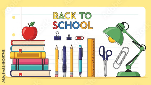 Engaging back-to-school scene with essential supplies arrangement