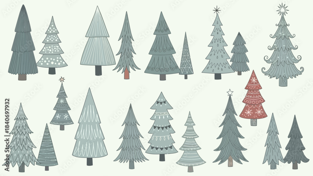 Obraz premium Charming Christmas Tree Collection in Soft Hues for Festive Backgrounds