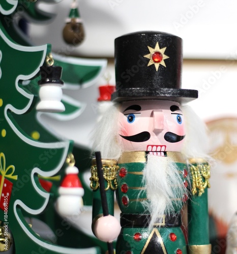 Nutcrackers figures toys dolls in the store festive photo Christmas new Year 