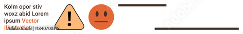 Safety signs, emotions, alerts, risk communication, instructional design, minimalism. Warning sign and neutral face displayed with placeholder text and lines. Safety signs and emotions concept