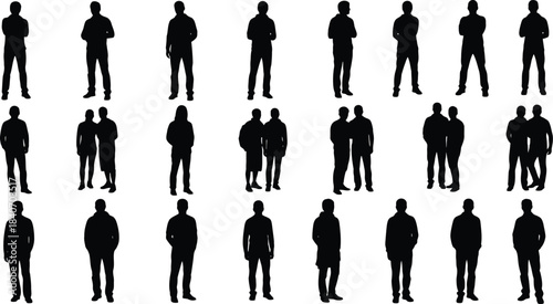 Vector Silhouettes of Diverse Standing People, Individuals and Small Groups Isolated