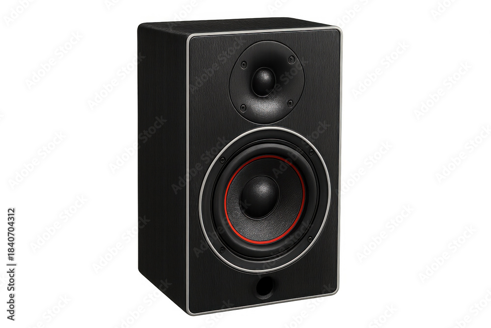 Obraz premium Black studio monitor producing essential audio, sound, and music for home entertainment and professional recording, transparent background