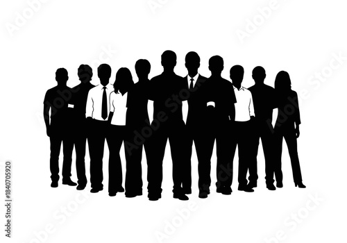 Vector illustration of group of people standing side by side in unified silhouette style, human rights day theme , clipart style vector