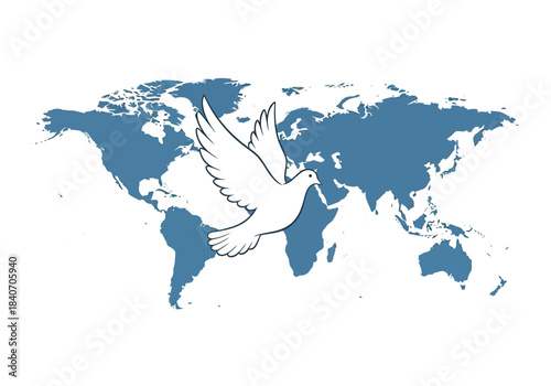 Vector illustration of a world map outline with a peace dove overlay, human rights day theme, clipart style vector