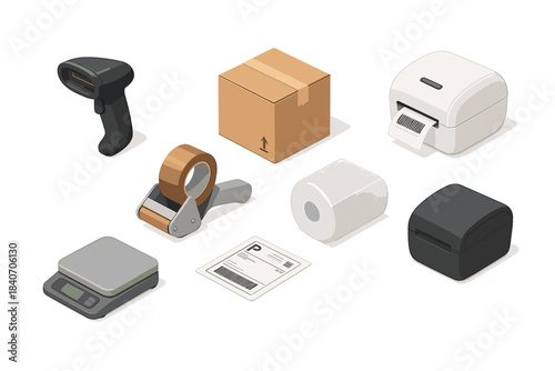 Essential e-commerce packaging tools including barcode scanner and thermal printer