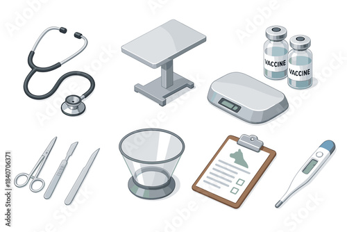 Medical equipment and vaccine supplies illustration