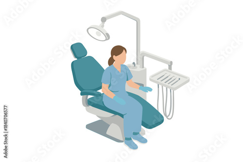Female dentist preparing in modern dental office with equipment