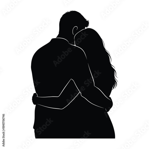 Romantic couple embracing in tender silhouette silhouette