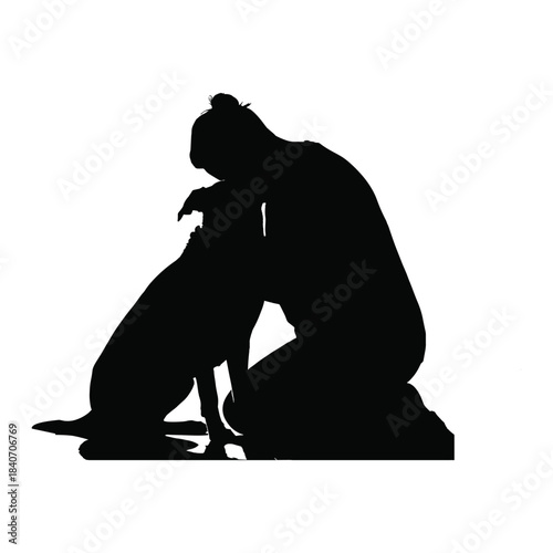 Human and dog embrace silhouette friendship love and companionship silhouette