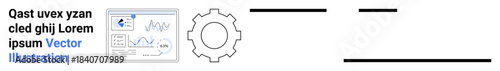 Data analytics, technology insights, business solutions, process optimization, system performance, data integration. Gear and data graph. Data analytics and technology concepts