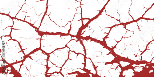 A vibrant red paint texture background with a floral cherry blossom pattern and blood drops splattering on a tree branch illustration