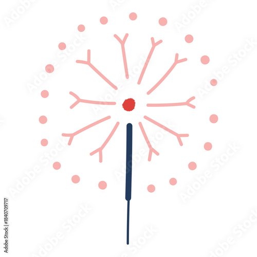 Burning sparkler, cake decoration hand drawn illustration, isolated vector on transparent. Line art style design. Birthday celebration, festival, carnival, party, anniversary clip art, element