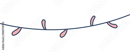 Christmas lights, glowing lamps, garland isolated on transparent. Hand drawn line art vector illustration. Traditional holiday, Xmas, New Year, seasonal design element, clip art