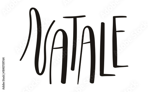 Christmas in Italian, Natale hand lettering isolated on transparent background. Hand drawn vector illustration. Handwritten text, typography, holiday quote. Christmas design element, clip art