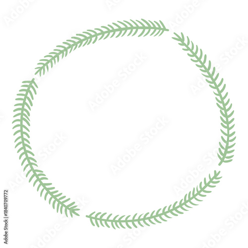 Spruce tree branches circular frame, wreath, border isolated on transparent background. Hand drawn flat vector illustration. Traditional Christmas, New Year, seasonal design element, holiday clip art