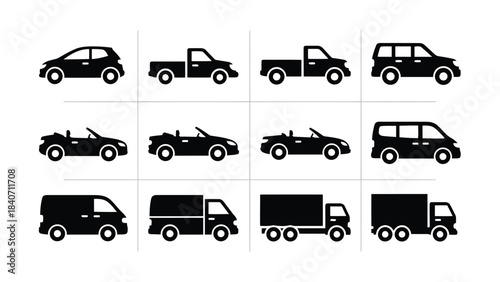 Collection of black vehicle silhouettes on white background
