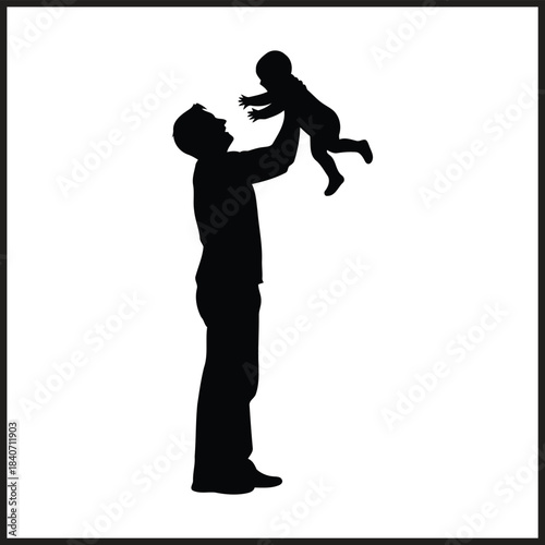 Silhouette of a father throwing a baby up in the air with joy parent child
