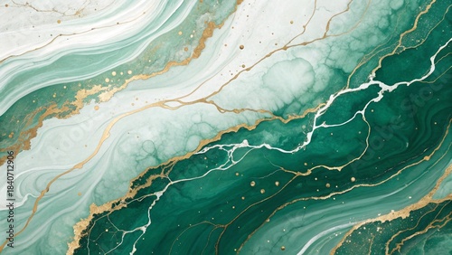 Fluid marble abstract art jade green and gold veins painterly detail organic inkswirl design high-resolution aesthetic