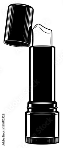 A black and white illustration of a lipstick with a cap, black, bottle, cosmetic, illustration, lamp, lamp shade, lipstick, liquid, table lamp, tube, against transparent background