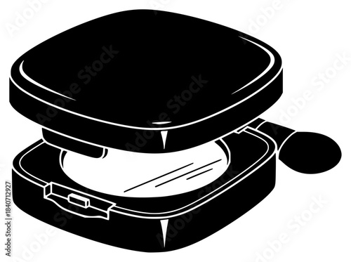 A black and white illustration of a waffle maker, black, icon, illustration, lid, scale, stool, style, against transparent background