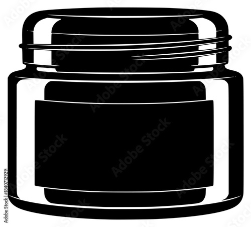 A black and white silhouette of a glass jar with a blank label, black, container, glass bottle, glass jar, honey, illustration, jam, jar, lid, liquid, profile, against transparent background