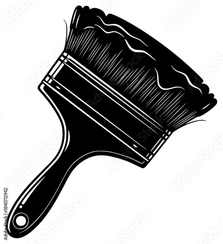 A black and white illustration of a paintbrush, black, brush, draw, icon, illustration, paint brush, profile, tool, against transparent background