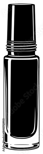 A black and white illustration of a bottle of nail polish, black, bottle, cosmetic, glass jar, illustration, ink, liquid, nail polish, against transparent background