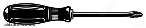 A black and white illustration of a screwdriver, black, dagger, icon, illustration, profile, screwdriver, sword, tool, against transparent background