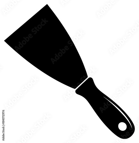 A black and white silhouette of a trowel with a handle, black, brush, flat, handle, icon, illustration, profile, spatula, tool, against transparent background