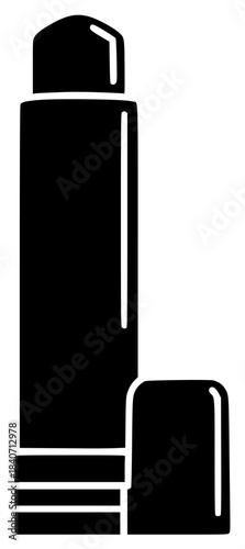 A black and white silhouette of a bottle and container, black, bottle, cosmetic, flat, icon, illustration, pillar, spray, tube, against transparent background