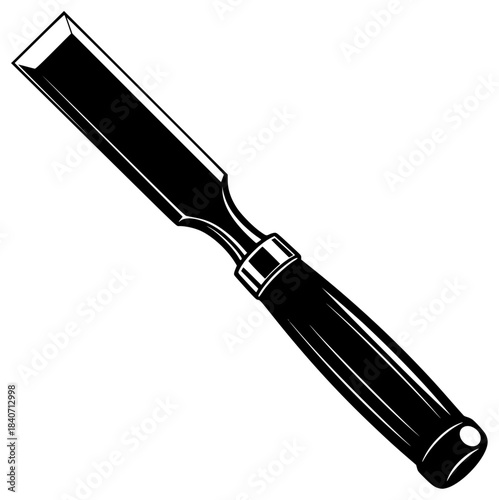 A black and white illustration of a chisel, black, blade, brush, flat, handle, icon, illustration, pen, profile, razor, screwdriver, tool, against transparent background