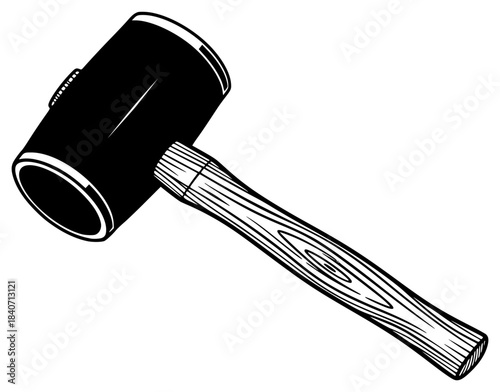 A black and white illustration of a hammer with a wooden handle, ax, black, hammer, handle, illustration, mallet, tool, against transparent background