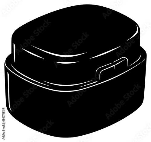 A black and white illustration of a round container with a lid, black, icon, illustration, lid, against transparent background