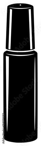 A black and white silhouette of a bottle with a cap, black, bottle, container, cosmetic, illustration, lipstick, liquid, nail polish, profile, against transparent background
