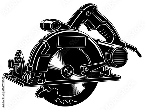 A black and white illustration of a circular saw, black, blade, chain saw, cut, drill, equipment, grinder, illustration, machine, saw, tool, against transparent background