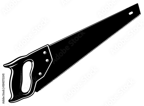 A black and white silhouette of a hand saw, black, blade, handsaw, illustration, profile, saw, tool, against transparent background