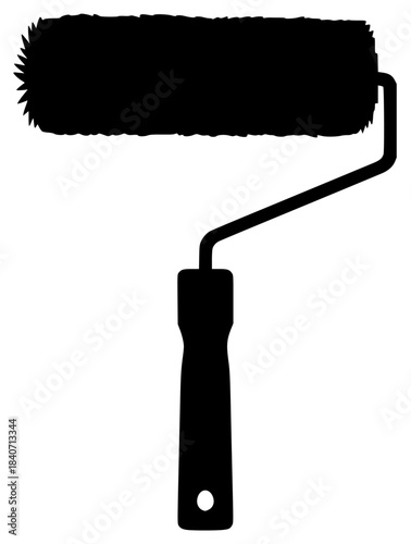 A black and white silhouette of a paint roller, black, brush, draw, illustration, paint brush, profile, roller, tool, against transparent background