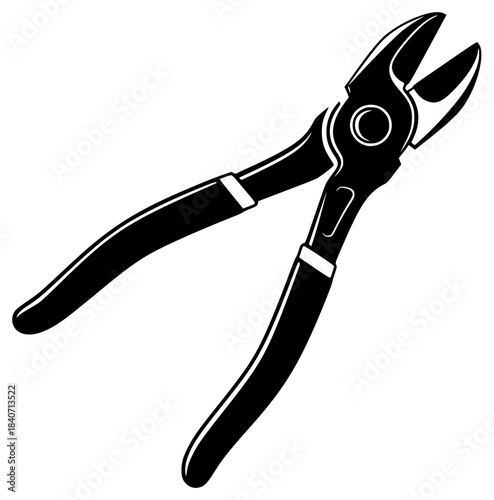 A black and white silhouette of a pair of pliers, black, icon, illustration, plier, profile, shear, tool, wrench, against transparent background