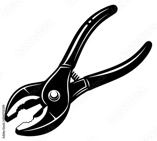 A black and white illustration of a pliers, black, icon, illustration, plier, profile, repair, screwdriver, shear, tool, wrench, against transparent background