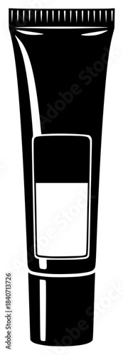 A black and white tube of cream with a blank label, black, bottle, container, cosmetic, cream, icon, illustration, liquid, toothpaste, tube, against transparent background