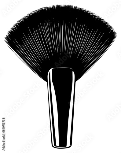 A black and white illustration of a fan-shaped makeup brush, black, brush, comb, cosmetic, hairbrush, illustration, paint brush, tool, against transparent background