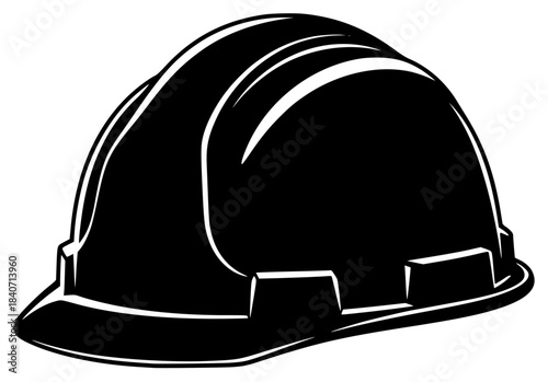 A black and white silhouette of a hard hat, black, equipment, hat, helmet, illustration, profile, safety helmet, sun hat, against transparent background
