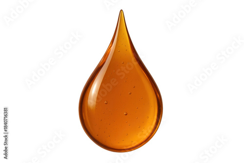 Golden viscous liquid drop with shiny surface, ideal for beauty, food, or science concepts, transparent background
