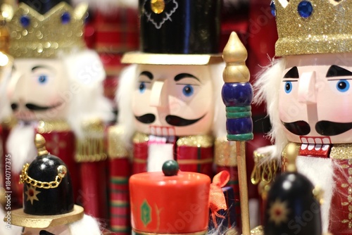 Nutcrackers figures toys dolls in the store festive photo Christmas new Year 