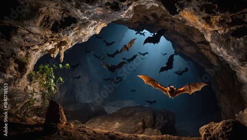 Close-up of bats in a cave