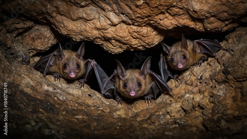 Close-up of bats in a cave